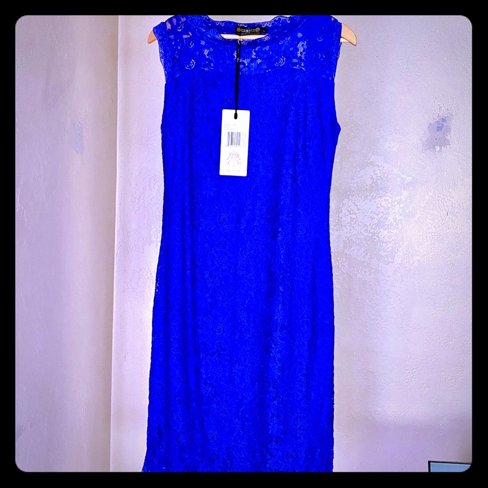 NWT blue sleeveless lace dress